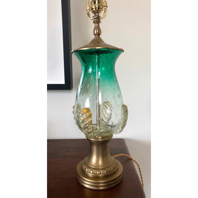 Art Deco 1940s Emerald Green Controlled Bubble Murano Table Lamp For Sale - Image 3 of 11