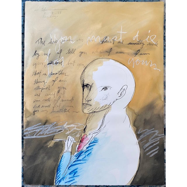 Brown Gary Hansmann, Modern Figurative Surrealism Watercolor, Drawing - "You Must Die For Yours", 1988 For Sale - Image 8 of 8