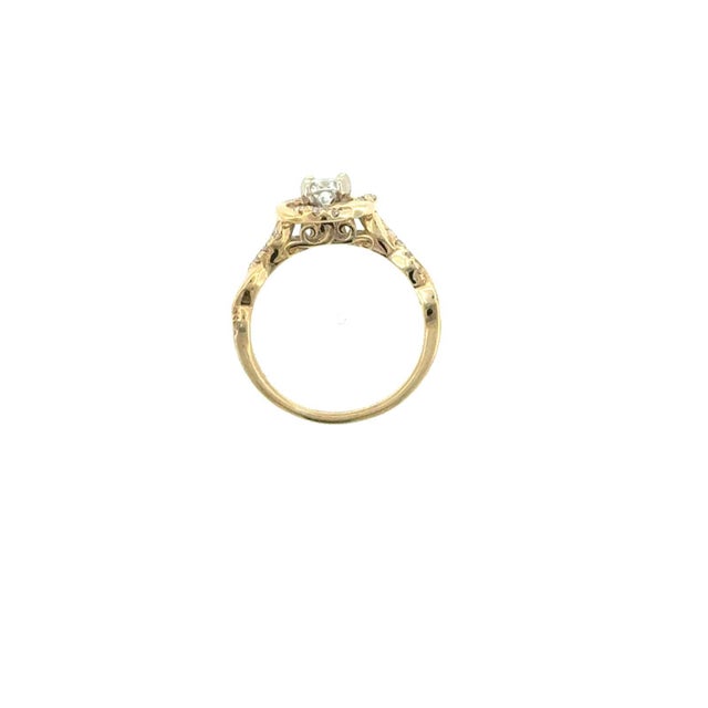 Early 21st Century 0.30ct Cushion Center Diamond Swirl Halo Ring 14k Yellow Gold Size 5.75 For Sale - Image 5 of 5