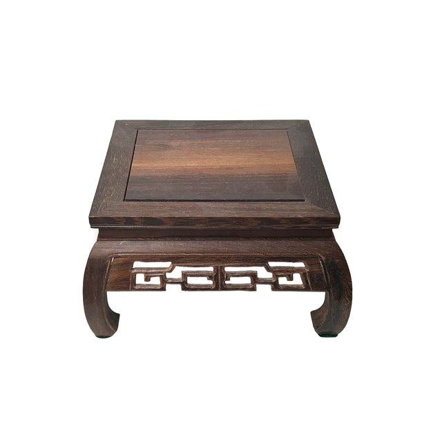 1990s Square Natural Wood Pattern Brown Open Work Table Top Display Stand Easel For Sale - Image 5 of 7