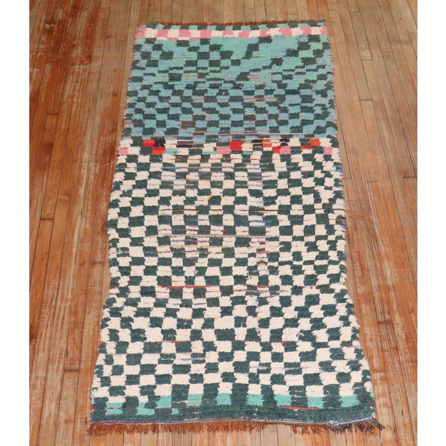 Green Vintage Zabihi Collection Moroccan Checkerboard Runner - 3'2" x 7'6" For Sale - Image 8 of 8