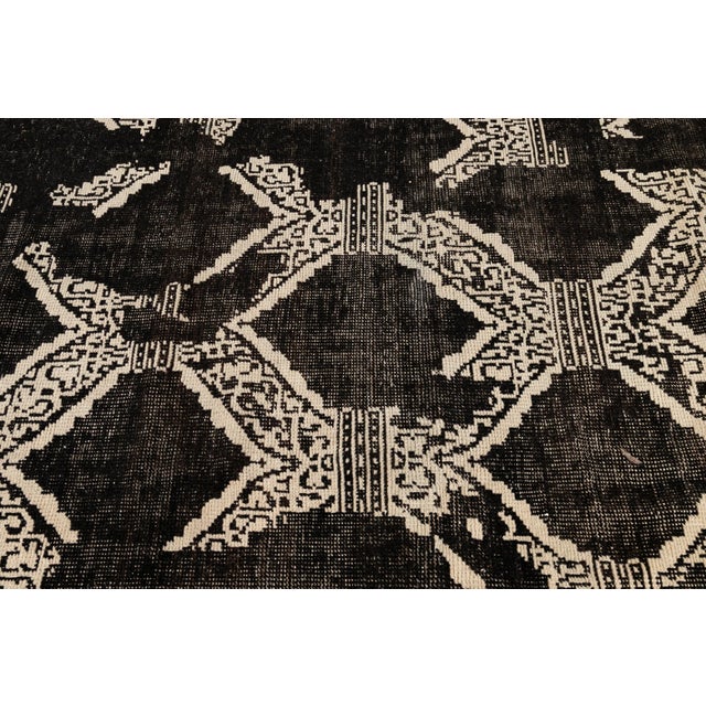 Black Vintage Mid-Century-Style Black Handmade Wool Rug For Sale - Image 8 of 9