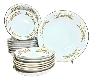 Golden Wheat China Bowls - Set of 17