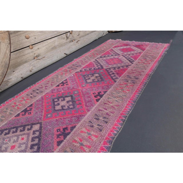 1970s Vintage Turkish Oushak Diamond Wool Runner For Sale - Image 10 of 11