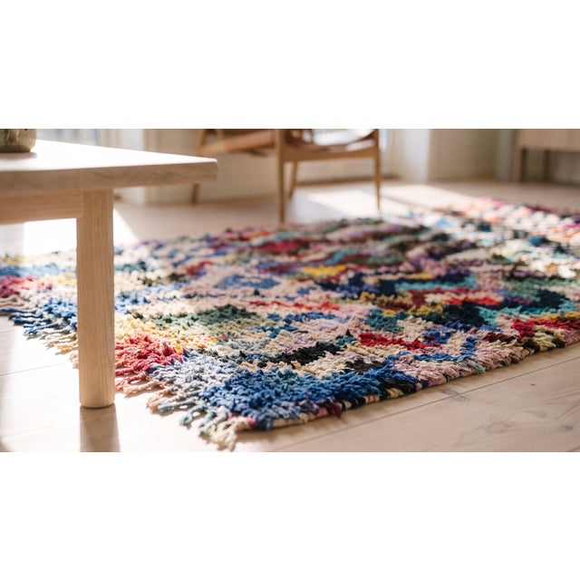 Textile Vibrant Jewel Tone Colors Primitive and Tribal Berber Vintage Moroccan Boucherouitte Rug For Sale - Image 7 of 9