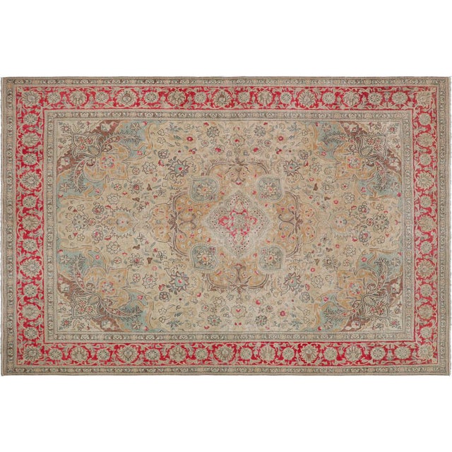 Beige Shabby Chic Vintage Beige/Red Wool Rug - 8'8'' X 11'4'' For Sale - Image 8 of 10