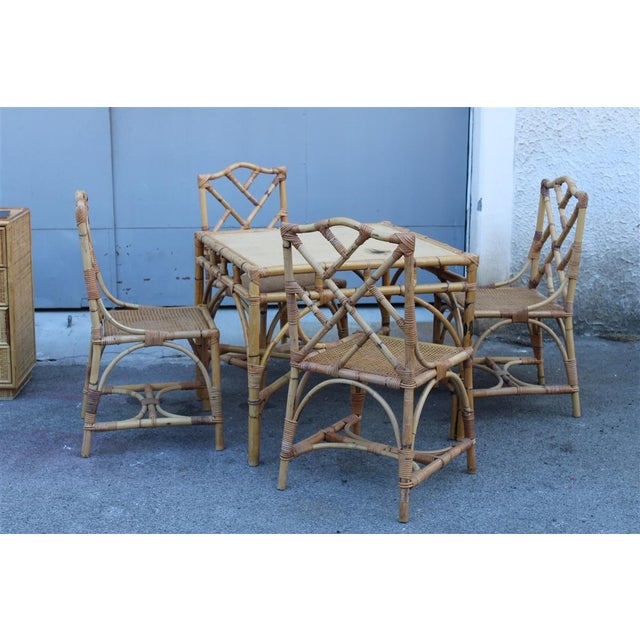 Square Table and Chairs in Bamboo and Vienna Straw from Vivai Del Sud, 1970s, Set of 5 For Sale - Image 14 of 14