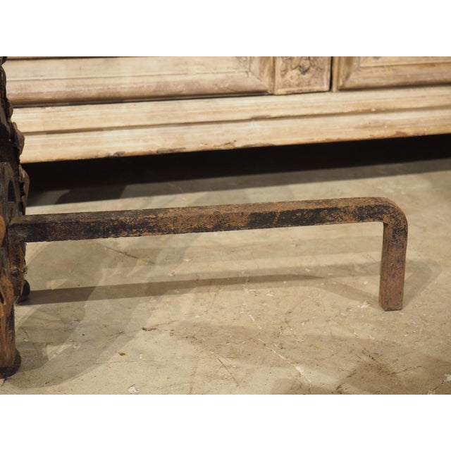 Pair of Decorative French 1940s Wrought Iron and Tole Fireplace Chenets For Sale - Image 17 of 18
