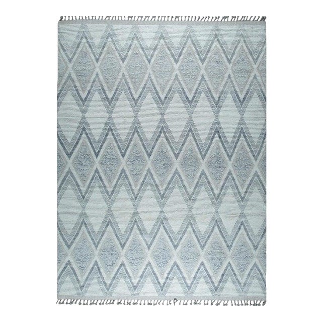 8x11 Ivory Hand-Knotted Wool Diamond Trellis Geometric Modern Carpet Rug For Sale