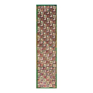 1920s Multicolor Geometric Antique American Hooked Rug 2'2" X 9' Handknotted Wool Carpet For Sale