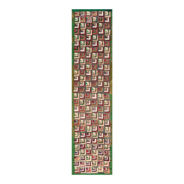 1920s Multicolor Geometric Antique American Hooked Rug 2'2" X 9' Handknotted Wool Carpet For Sale