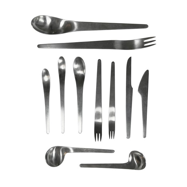 1960's Arne Jacobsen by Michelsen Space Age Modernist Stainless Steel Flatware - Set of 65 For Sale - Image 11 of 11
