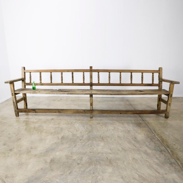 Mexican Early 19th Century Giant Colonial Church Bench For Sale - Image 3 of 18