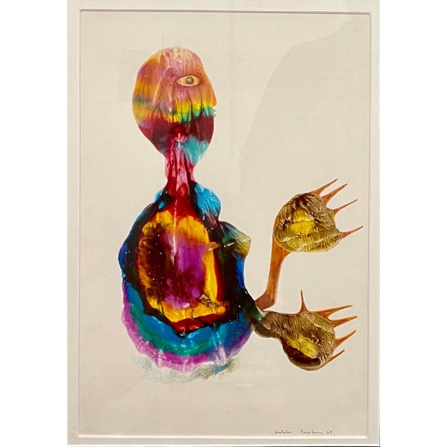 White Jules Perahim, Jules Perahim Surrealism Oil Painting on Paper Romanian French Surrealist Figure, 1965 For Sale - Image 8 of 9