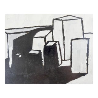 Vintage Mid Century Abstract Black Gray Painting For Sale