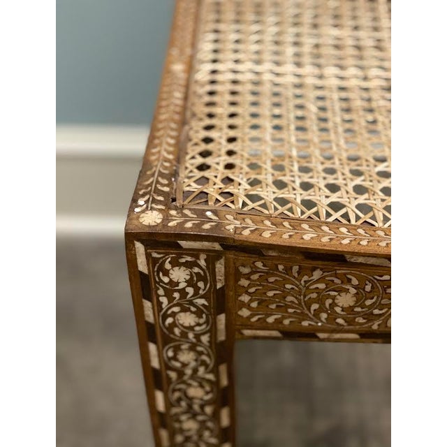 2010s Indian Square Stool With Cane Seat For Sale - Image 5 of 7