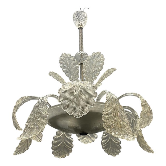 Large Murano Glass Leaf Chandelier attributed to Barovier & Toso, Italy, 1950s For Sale