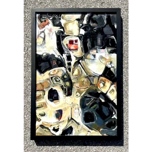 This captivating original abstract oil painting is a masterful display of late 20th-century expressionism, bringing a...