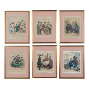 19th Century French Lithographs La Rigolbochomanie Set of 6