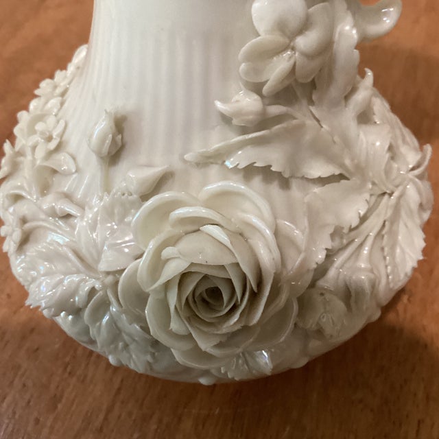 Antique Original Belleek Encrusted Porcelain Aberdeen Jug/Pitcher Black Mark (1891-1926) For Sale - Image 9 of 12