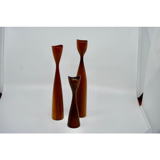 Wood Danish Teak and Rosewood Candlesticks, 1960, Set of 3 For Sale - Image 7 of 7