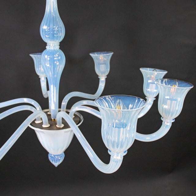 Large Vintage Eight Arm Opaline Murano Glass Chandelier in the Manner of Barovier & Toso For Sale - Image 12 of 18