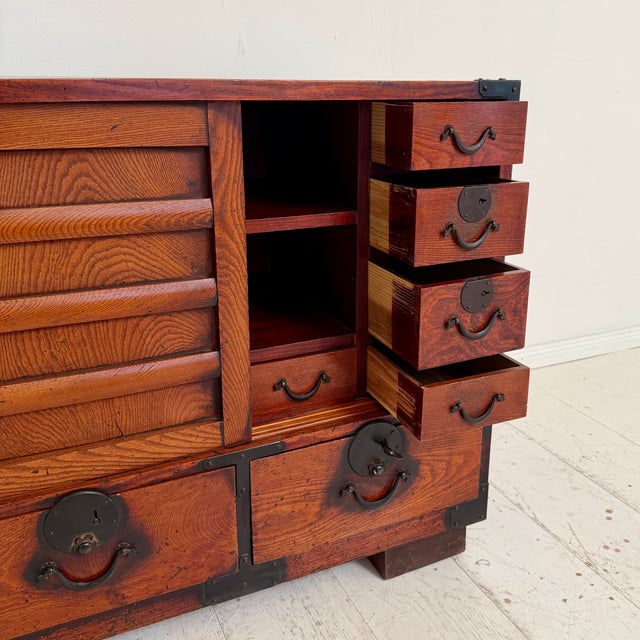 Vintage Japanese Choba Tansu Chest with Original Iron Hardware, 1920 For Sale - Image 12 of 15