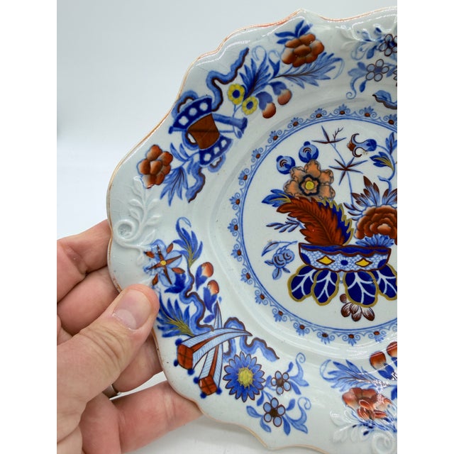 Antique Mason's Ironstone Meat or Dessert Dish, Circa 1820's Japan or Imari type pattern. Interior War Bonnet-esque motif...