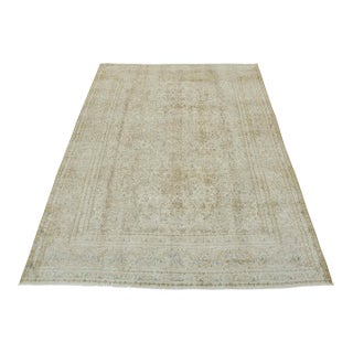 Tabriz Rug 9’9” X 12’2” Beige Wool Vintage Distressed Hand-Knotted Carpet For Sale