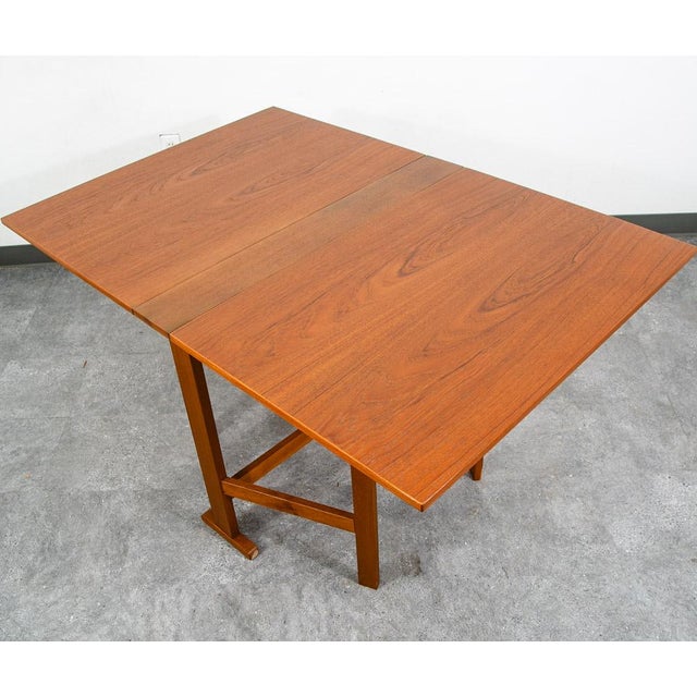 Mid Century Danish Modern Dining Table Drop Leaf Gate Leg Folding Teak MCM For Sale - Image 10 of 12
