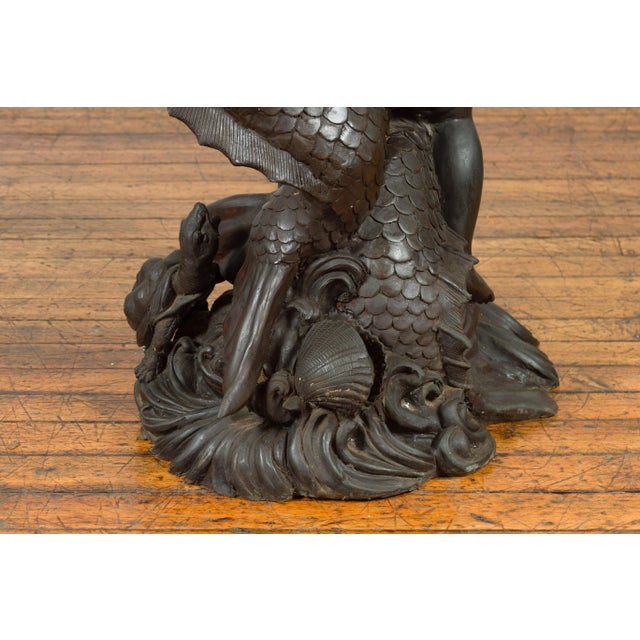 Mediterranean Greco-Roman Bronze Fountain with Putto Riding Dolphin, Lost-Wax Technique For Sale - Image 3 of 15