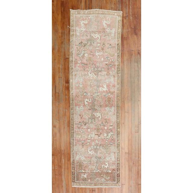 1940s Persian Animal Pictorial Pink Color Runner For Sale - Image 9 of 18