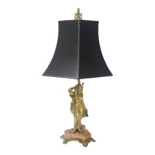 Single French Ormolu Egyptian Table Lamp With Black Hex Shade For Sale