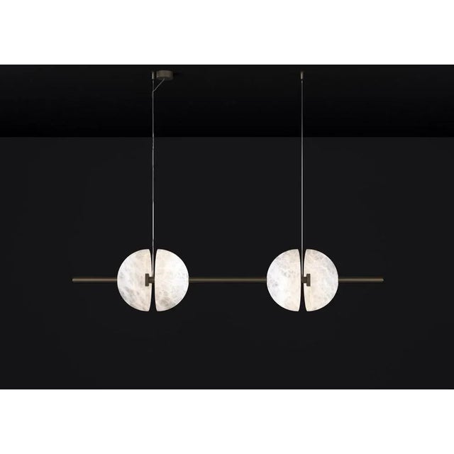 Ermes burnished metal and alabaster pendant light 1 by alabastro italiano dimensions: d 30 x w 150 x h 300 cm. Materials:...