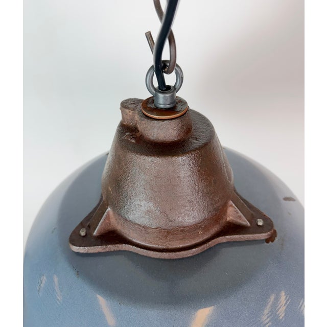 Industrial Grey Enamel and Cast Iron Pendant Light, 1960s For Sale - Image 9 of 18