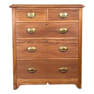 Antique English Country Pine Chest of Drawers 5 Drawer Dresser C1920 For Sale