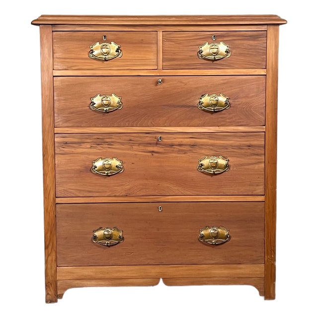 Antique English Country Pine Chest of Drawers 5 Drawer Dresser C1920 For Sale