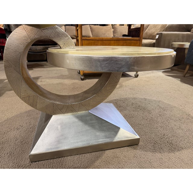 2020s Artmax Postmodern Faux Stone and Wood Side Table For Sale - Image 5 of 8