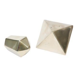 Vintage Two Brass and Nickel Sculptural Objects or Paperweights, 1960's For Sale