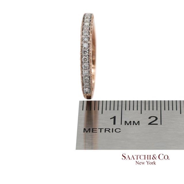 14k 585 Solid Rose Gold Engraving and Milgrain Natural Diamond Band Ring, Size 8 For Sale - Image 12 of 12