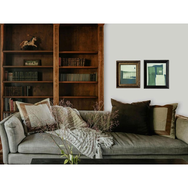 Abstract “Serenity Pines" Green Abstract Art in Vintage Frame, Transitional Living Room Art by JTS For Sale - Image 3 of 10