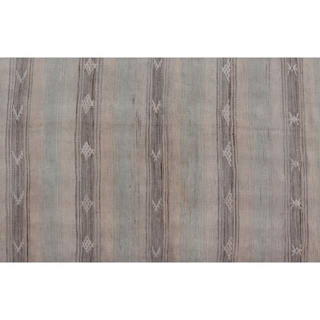 Beige Vintage Turkish Kilim Runner With Soft Beige and Muted Pastel Stripes For Sale - Image 8 of 11