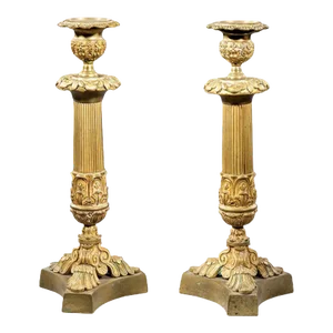 Pair of Mid 19th Century American Classical Brass Candlesticks