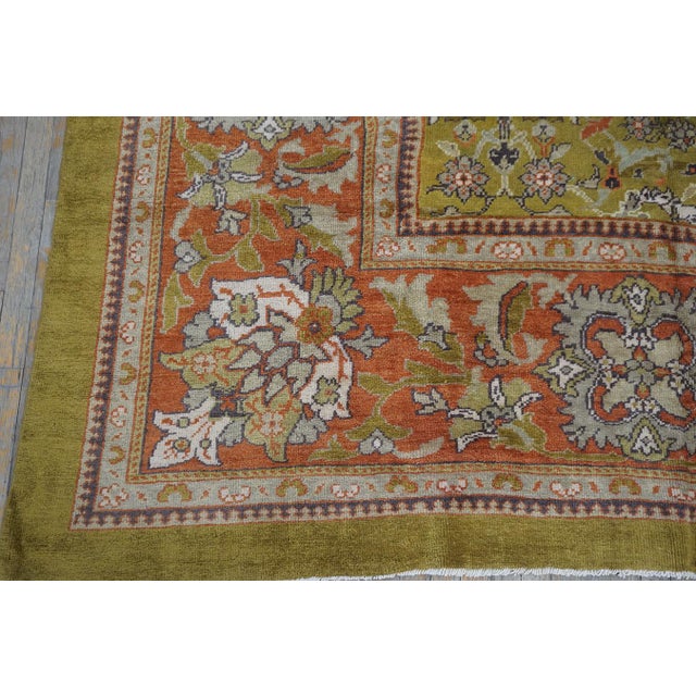 1890s Antique Oversized Green Olive Floral Knotted Wool Persian Sultanabad Rug For Sale In New York - Image 6 of 9