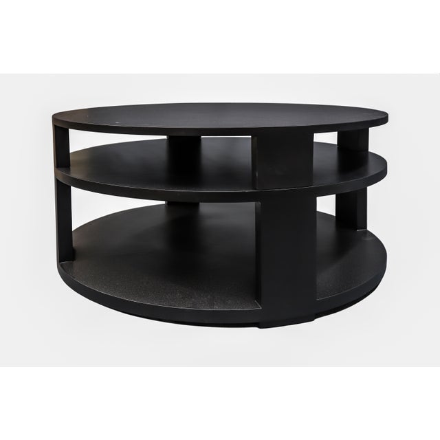 1980s Vintage Circular Wooden Coffee Table in Black Finish For Sale - Image 5 of 6