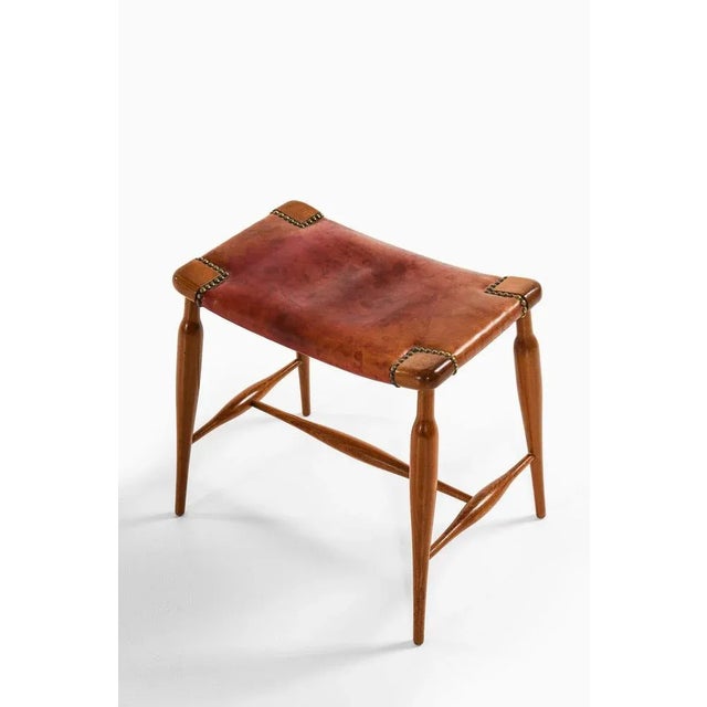Josef Frank Stool in Mahogany and Leather by Josef Frank, 1950s For Sale - Image 4 of 6