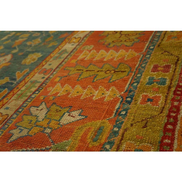 Marvelous Sky Blue Ground Color Medallion/Crest Pattern AntiqueTurkish Oushak Rug For Sale - Image 4 of 12