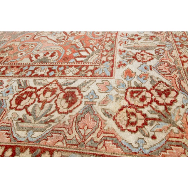 Persian Peach Persian Medallion Bakhtiari Wool Rug Was Handcrafted in the 1920s For Sale - Image 3 of 8