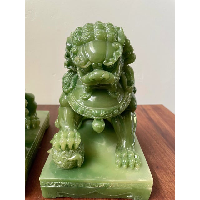 1950s Acrylic Jade Shishi Guardian Lions- a Pair For Sale - Image 9 of 13