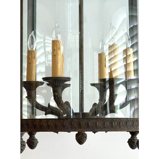 Large Louis XVI Style Bronze and Iron 6-Light Hanging Lantern For Sale In San Francisco - Image 6 of 10